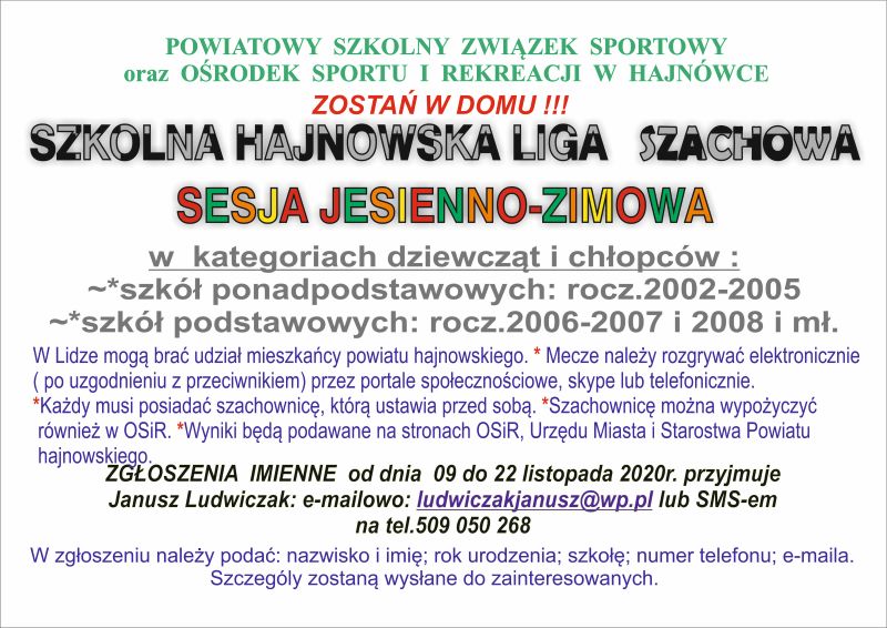 Szkolna Hajnowska Liga Szachowa plakat jpg